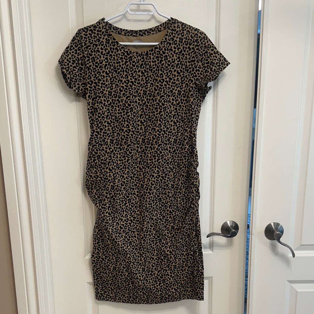 Old Navy Black and Tan Leopard Print Maternity Midi Dress